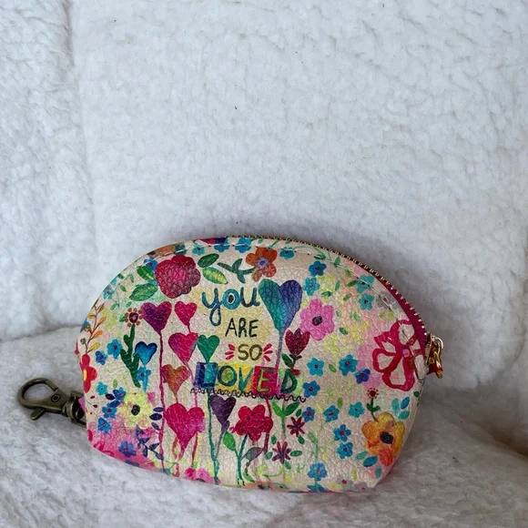 "You Are So Loved" Purse Natural Life Vegan Leather Mini Pouch FloralHeart Coin - Picture 2 of 7